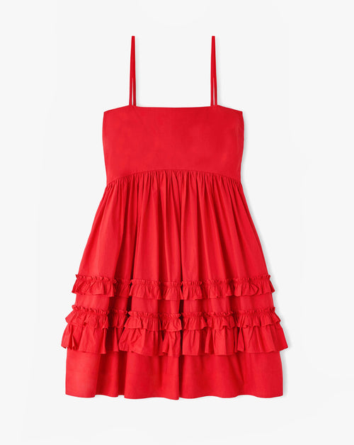 Cotton Poplin Mini Strap Frill Dress