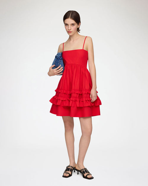 Cotton Poplin Mini Strap Frill Dress