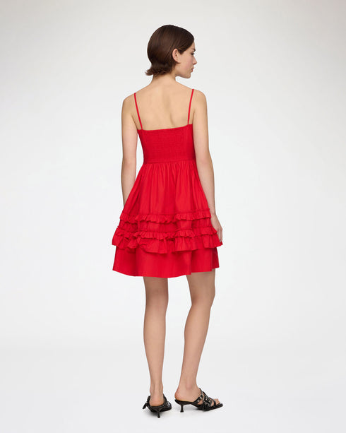 Cotton Poplin Mini Strap Frill Dress