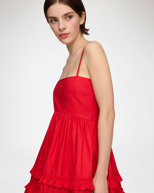 Cotton Poplin Mini Strap Frill Dress