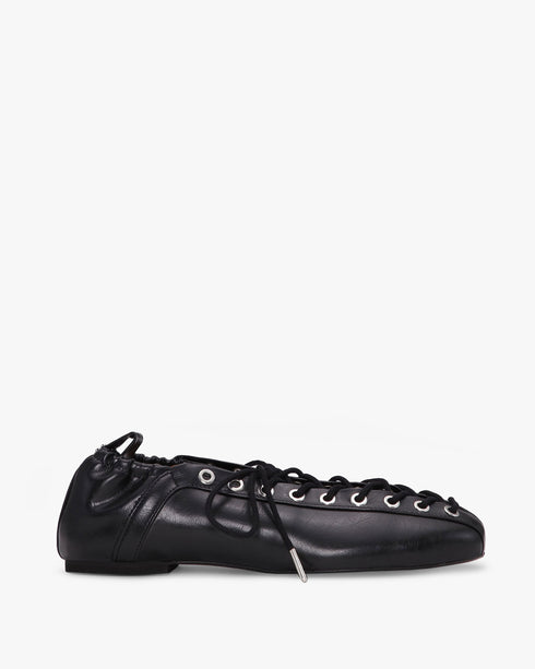 Eyelets Lace Up Ballerina - Crinkle Oleatex