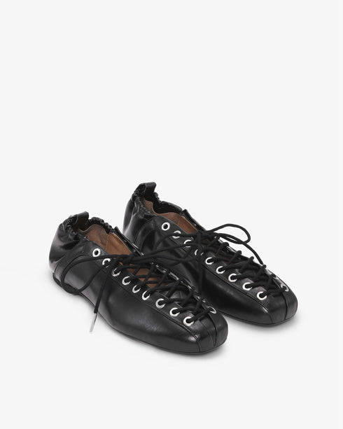 Eyelets Lace Up Ballerina - Crinkle Oleatex
