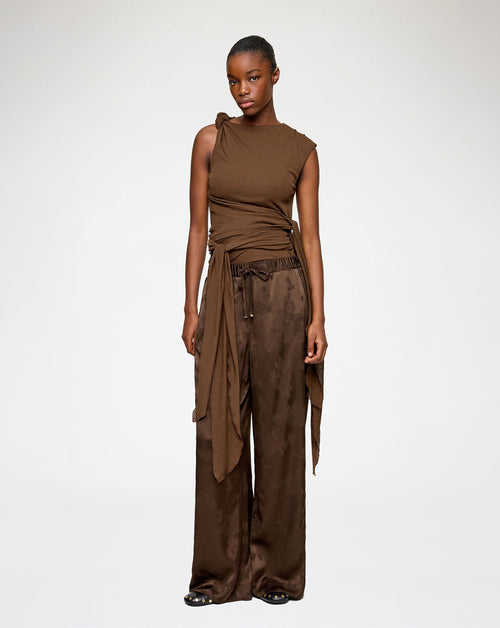 Fluid Satin Jacquard Elasticated Pants