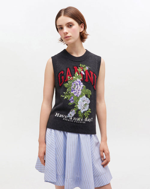 Graphic Wool Mix Flowers Vest | GANNI | WORKSHOP