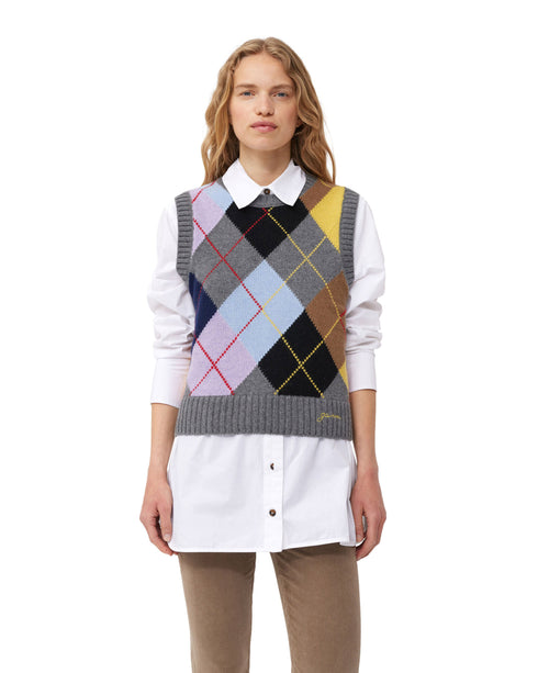 Harlequin Wool Mix Knit Vest