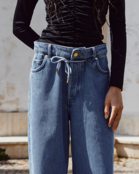 Wide Drawstring Jeans