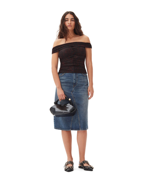Heavy Washed Denim Midi Skirt