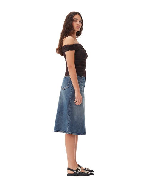 Heavy Washed Denim Midi Skirt
