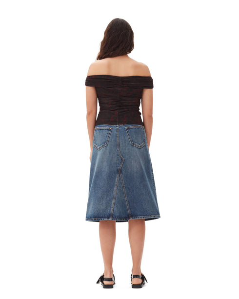 Heavy Washed Denim Midi Skirt