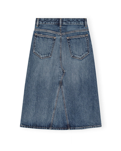 Heavy Washed Denim Midi Skirt