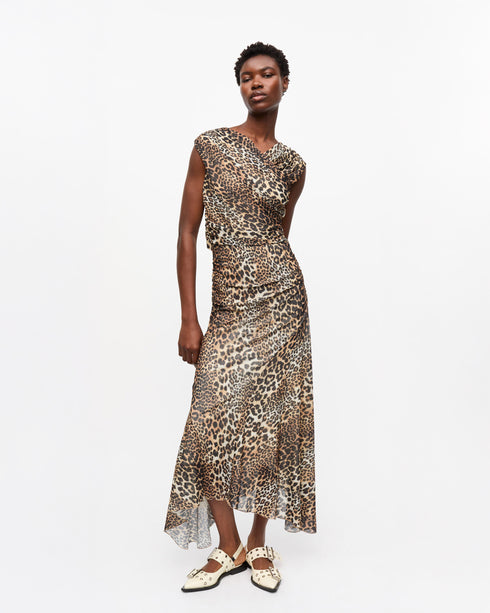 Printed Marl Mesh Ruched Dress