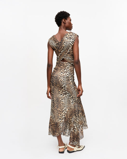 Printed Marl Mesh Ruched Dress