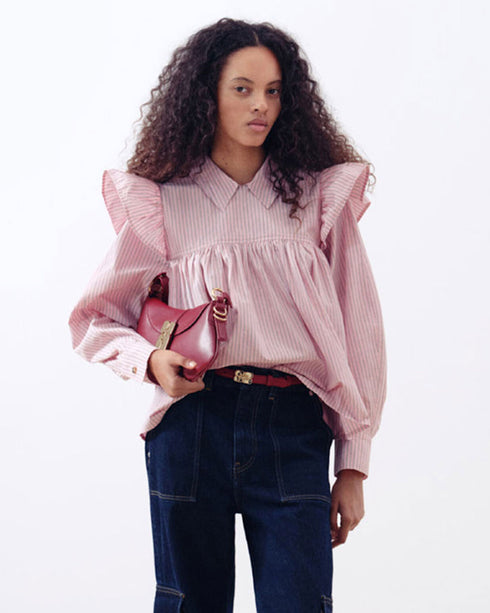 Oxford Stripe Frill Blouse