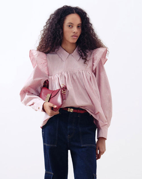 Oxford Stripe Frill Blouse