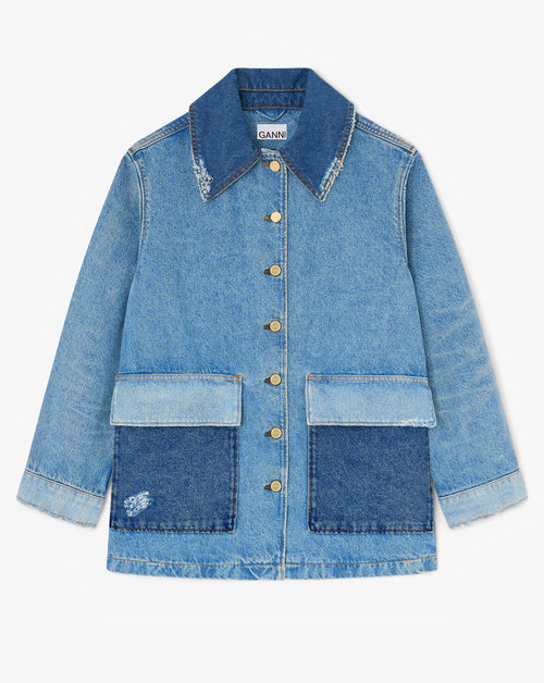 Patchwork Denim Midi Jacket