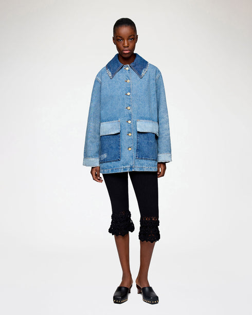 Patchwork Denim Midi Jacket