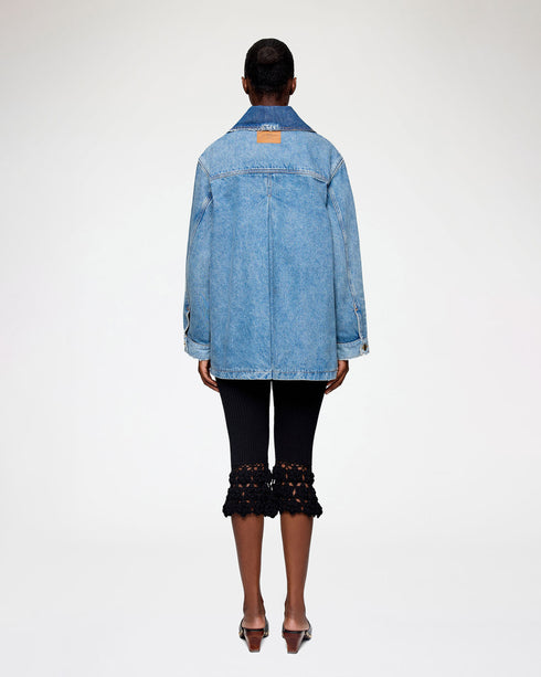 Patchwork Denim Midi Jacket