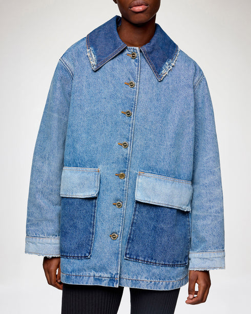 Patchwork Denim Midi Jacket