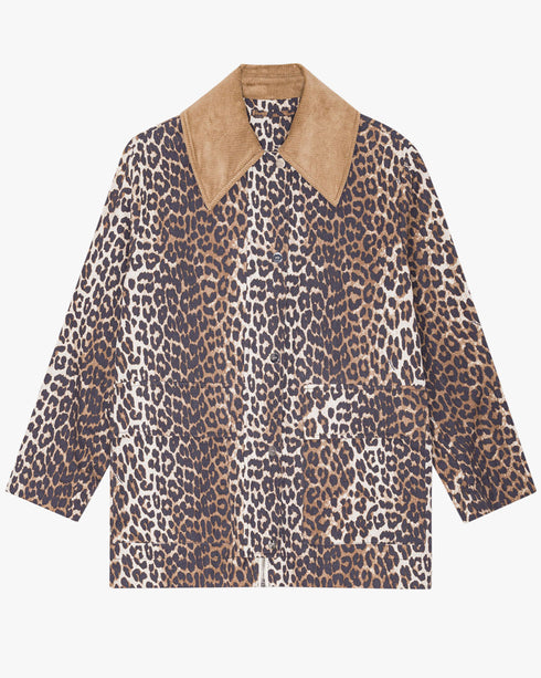 Leopard Printed Canvas Midi Jacket
