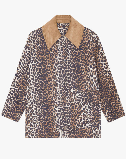 Leopard Printed Canvas Midi Jacket