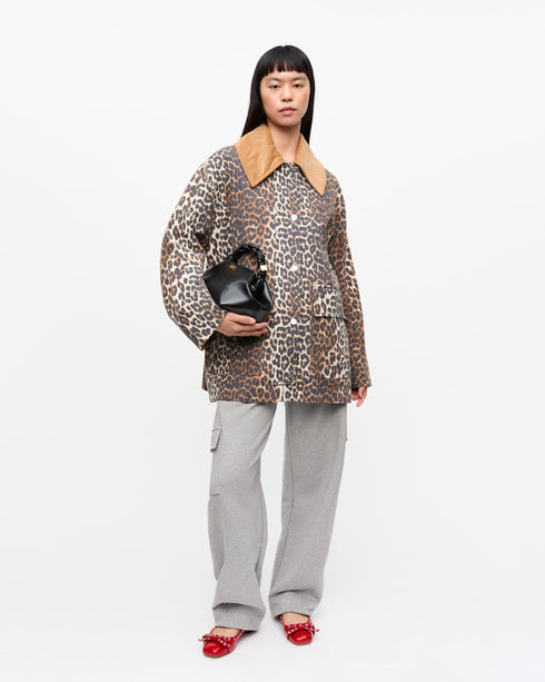 Leopard Printed Canvas Midi Jacket