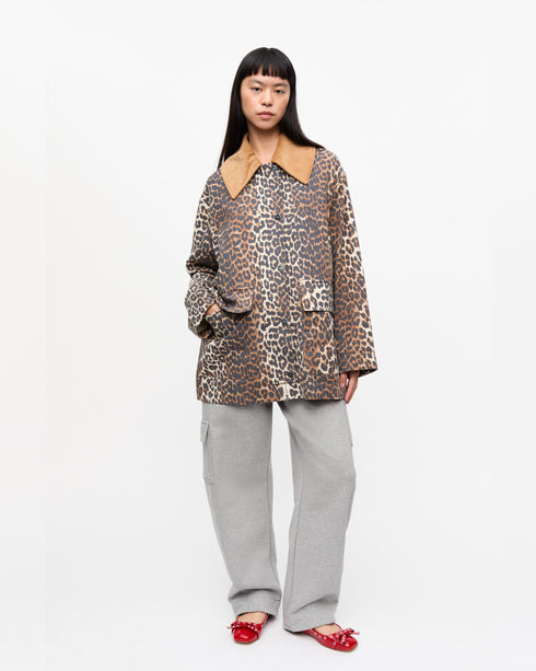 Leopard Printed Canvas Midi Jacket