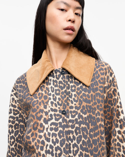 Leopard Printed Canvas Midi Jacket