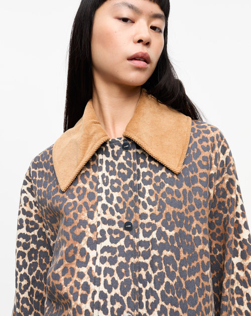 Leopard Printed Canvas Midi Jacket