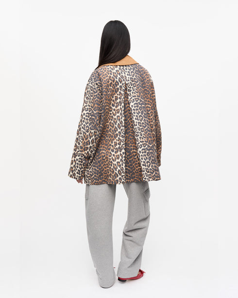 Leopard Printed Canvas Midi Jacket