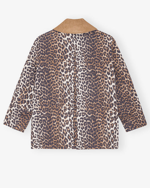 Leopard Printed Canvas Midi Jacket