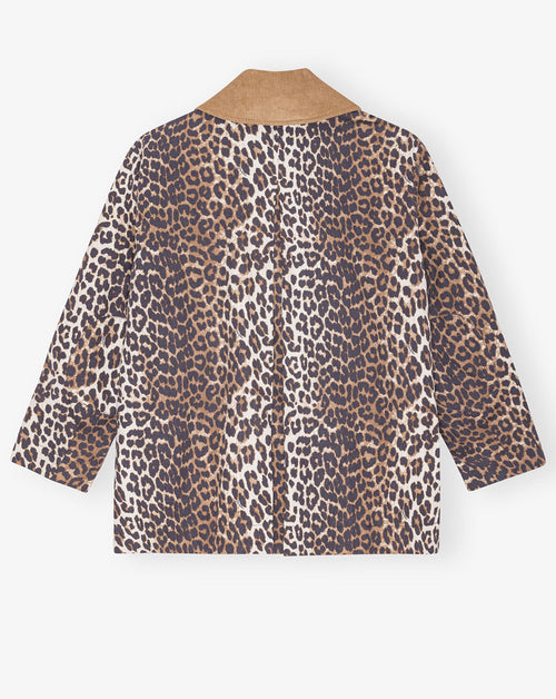 Leopard Printed Canvas Midi Jacket