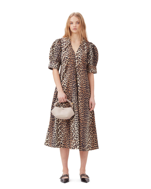 Printed Cotton Poplin V-Neck Dress