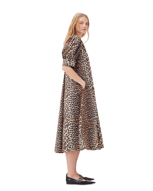 Printed Cotton Poplin V-Neck Dress