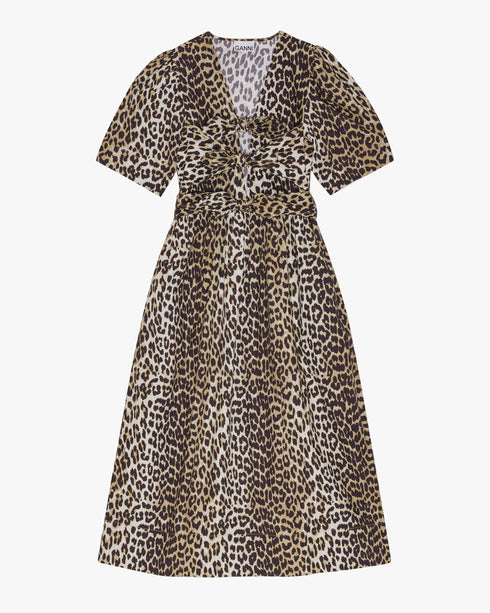 Printed Cotton Tie Strap Midi Dress