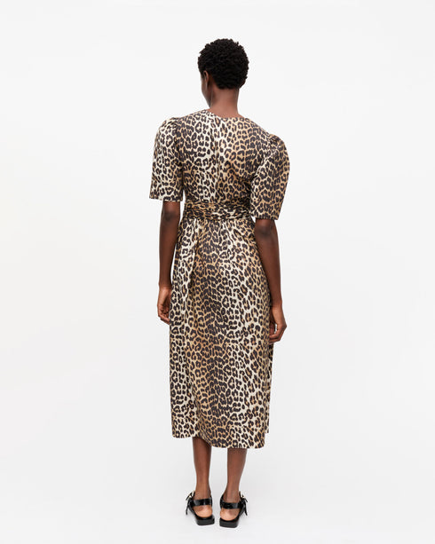 Printed Cotton Tie Strap Midi Dress