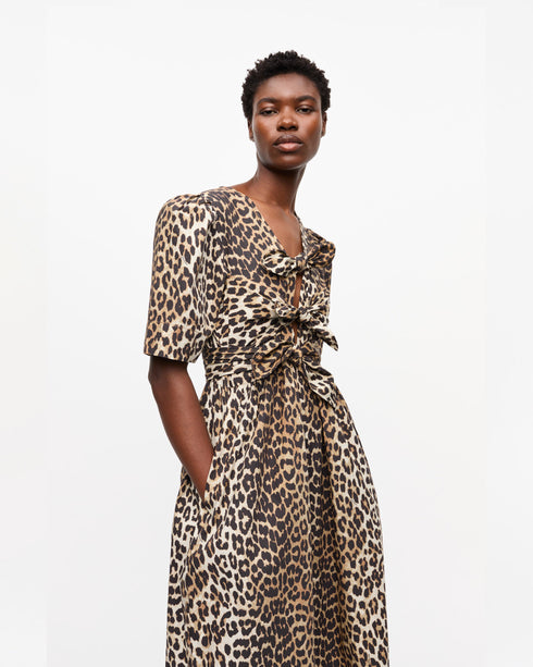 Printed Cotton Tie Strap Midi Dress
