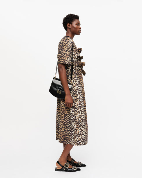 Printed Cotton Tie Strap Midi Dress