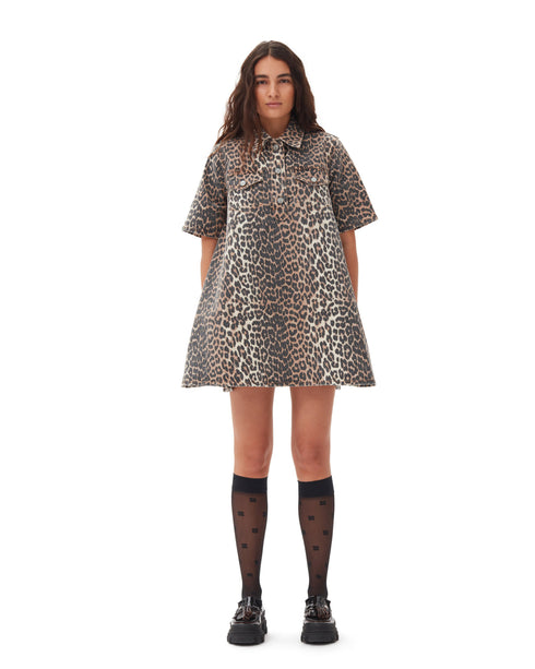 Leopard Print Denim Mini Dress