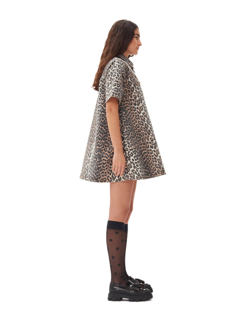 Leopard Print Denim Mini Dress