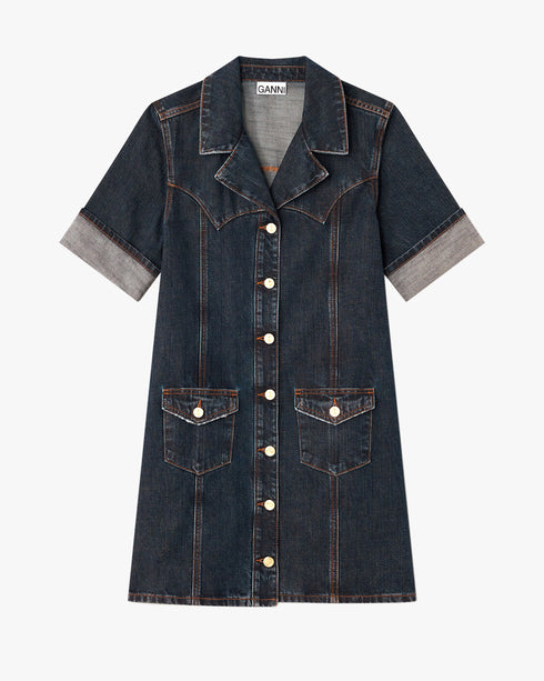 Slub Mix Denim Mini Dress