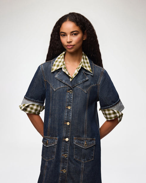Slub Mix Denim Mini Dress