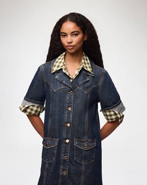 Slub Mix Denim Mini Dress