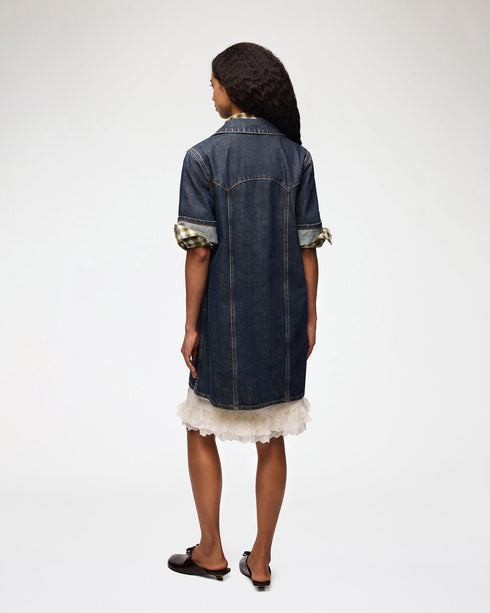 Slub Mix Denim Mini Dress