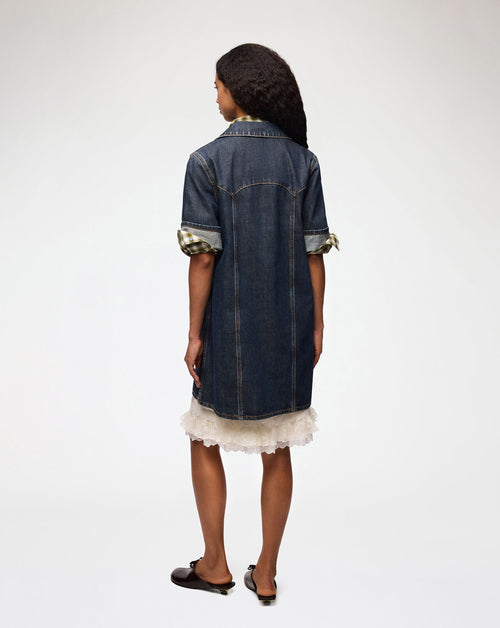 Slub Mix Denim Mini Dress