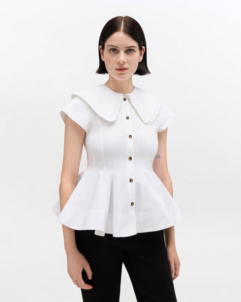 Stretch Cotton Peter Pan Collar Shirt