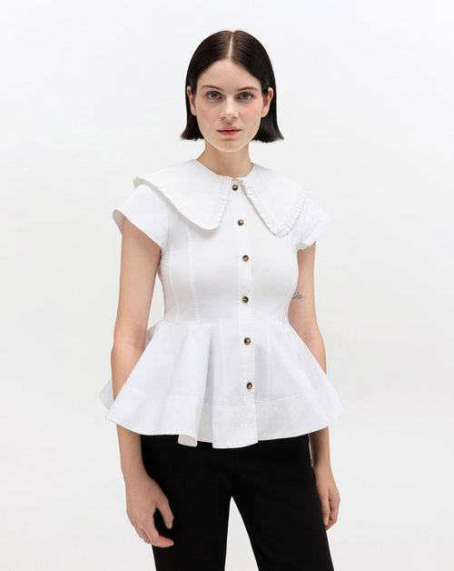 Stretch Cotton Peter Pan Collar Shirt