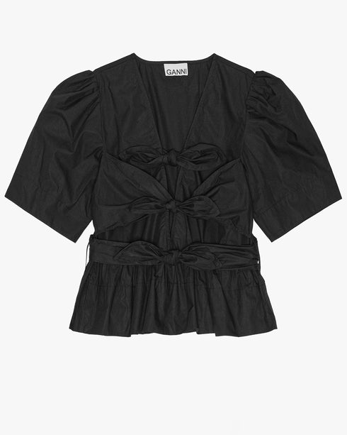 Washed Stretch Cotton Tie Strap Blouse