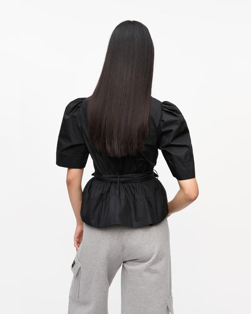 Washed Stretch Cotton Tie Strap Blouse