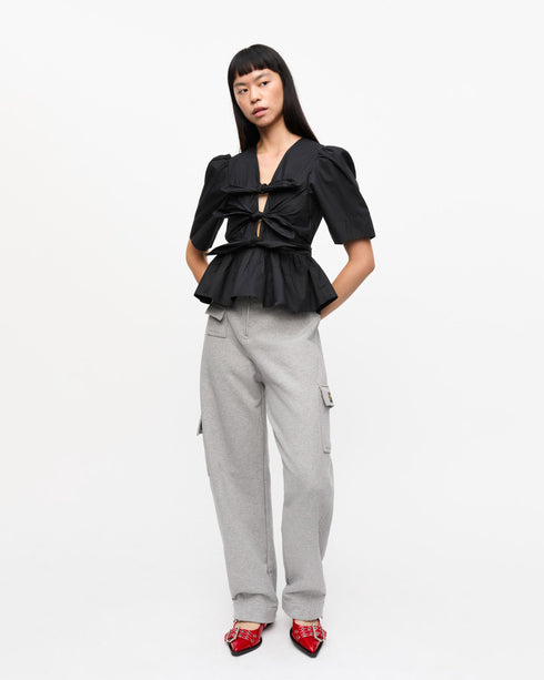 Washed Stretch Cotton Tie Strap Blouse
