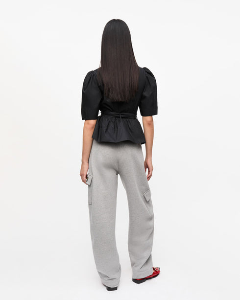 Washed Stretch Cotton Tie Strap Blouse